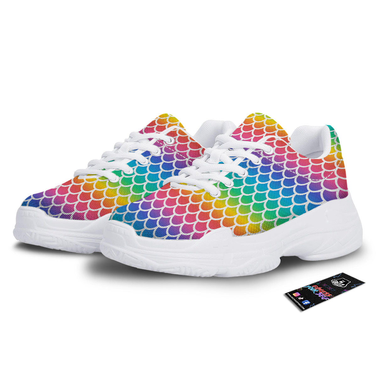 Scale Rainbow Mermaid Print Pattern White Chunky Shoes-grizzshop
