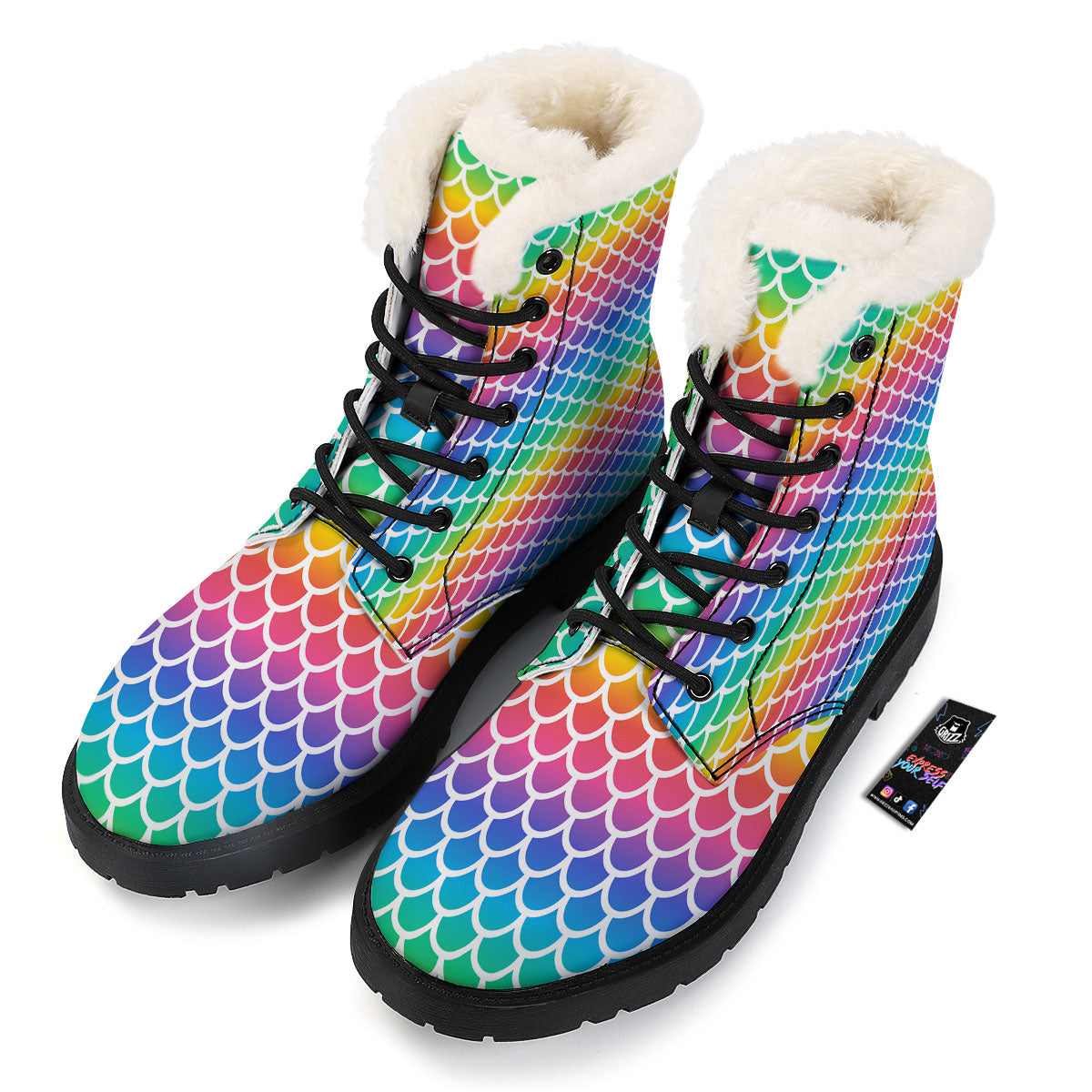 Scale Rainbow Mermaid Print Pattern Winter Boots-grizzshop