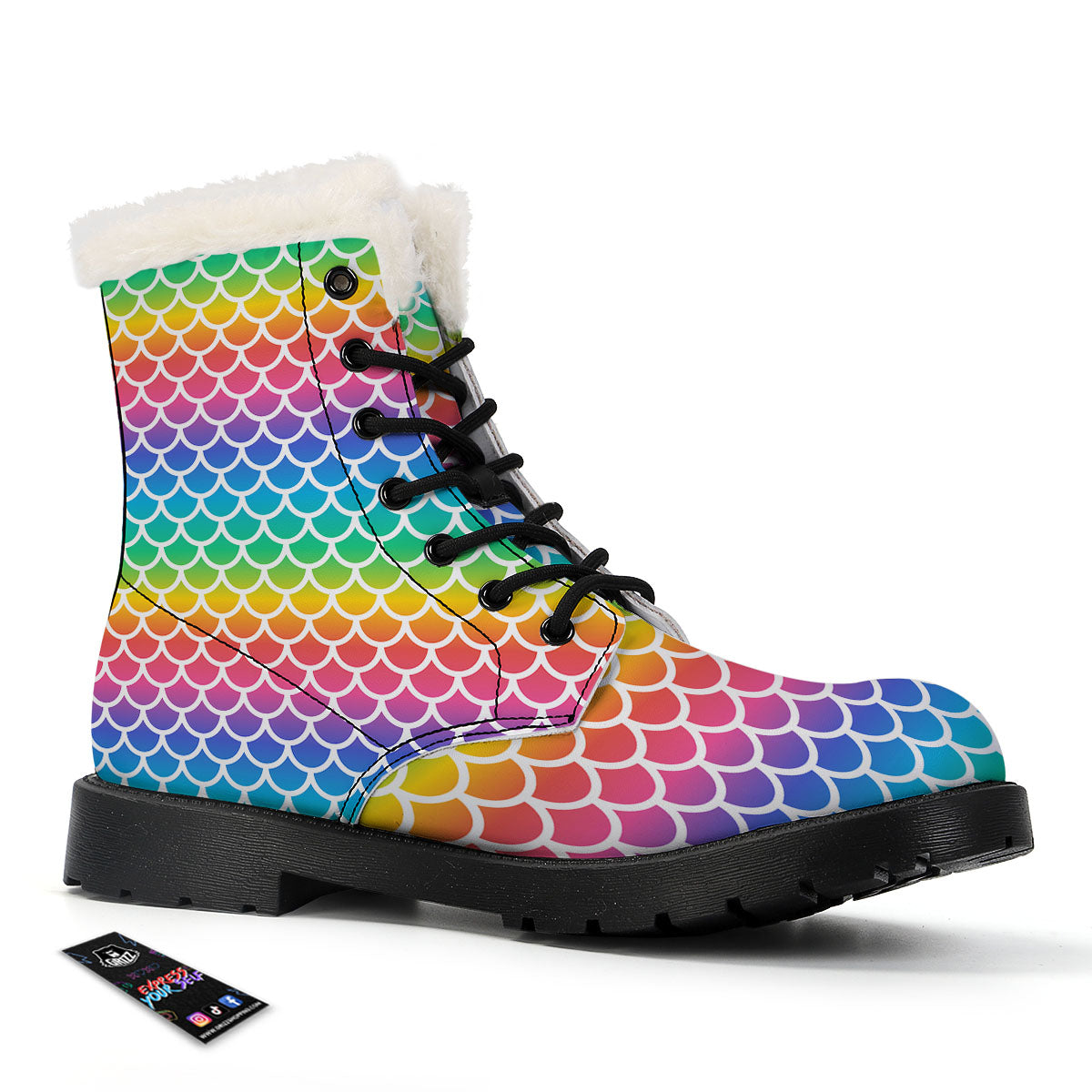 Scale Rainbow Mermaid Print Pattern Winter Boots-grizzshop