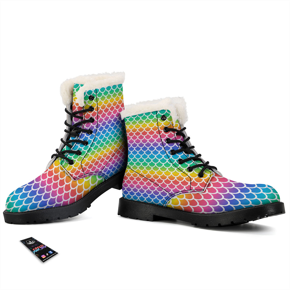 Scale Rainbow Mermaid Print Pattern Winter Boots-grizzshop