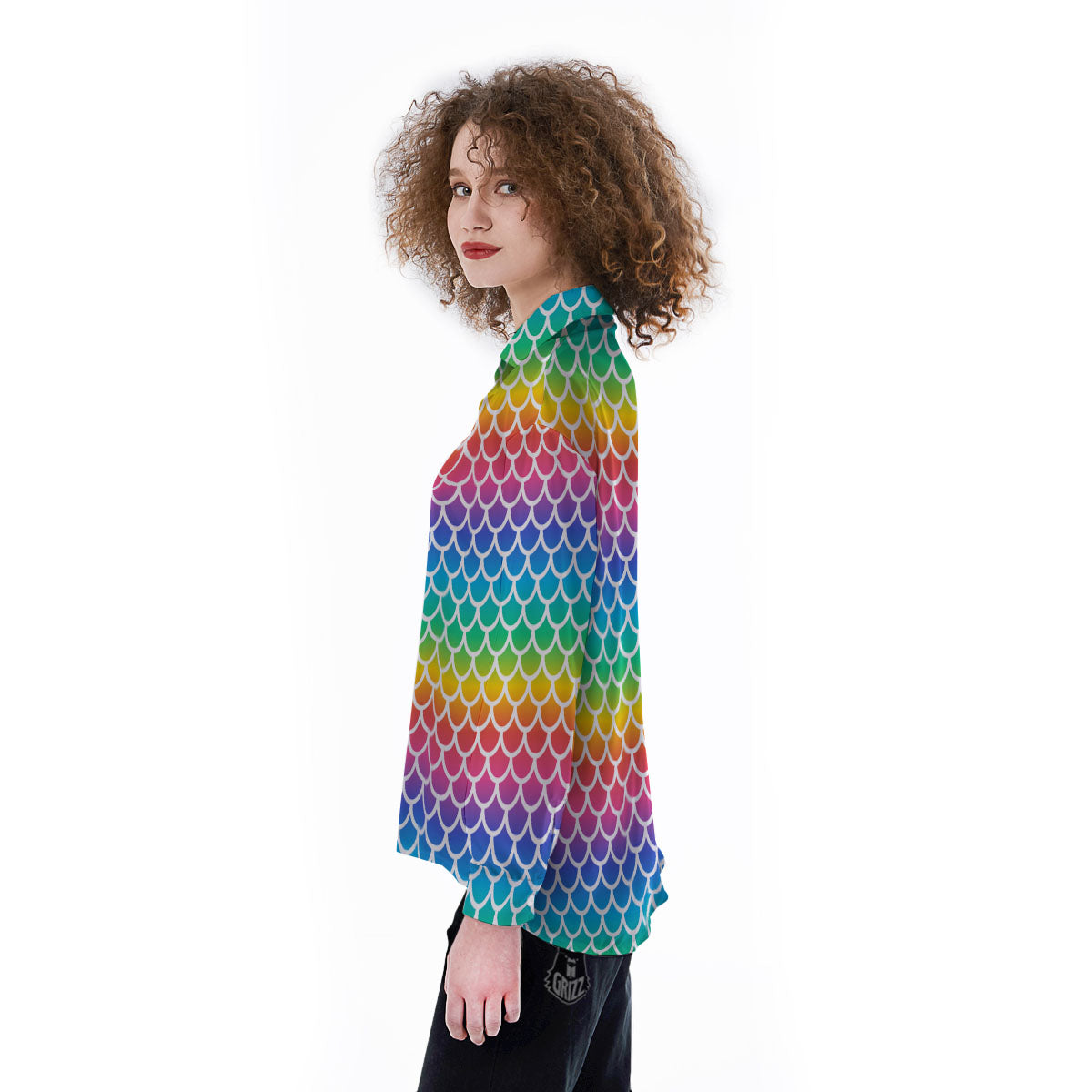Scale Rainbow Mermaid Print Pattern Women's Long Sleeve Shirts-grizzshop