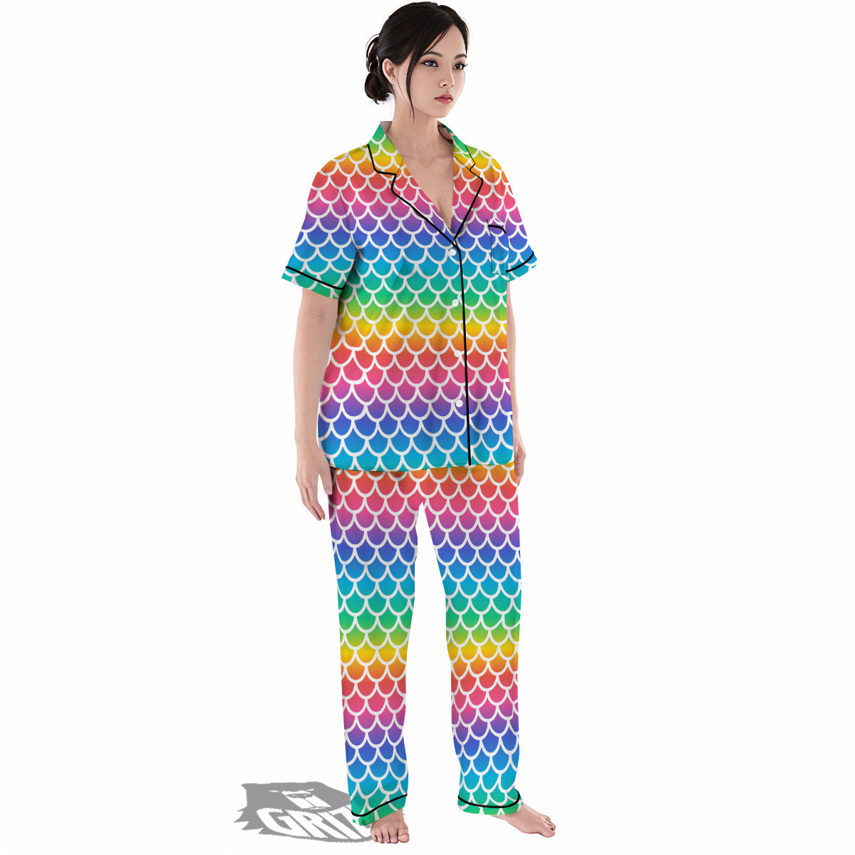 Scale Rainbow Mermaid Print Pattern Women's Pajamas Set-grizzshop
