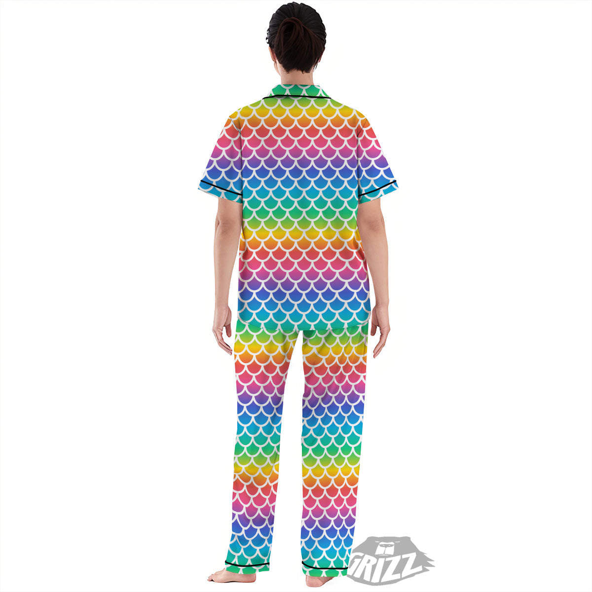 Scale Rainbow Mermaid Print Pattern Women's Pajamas Set-grizzshop