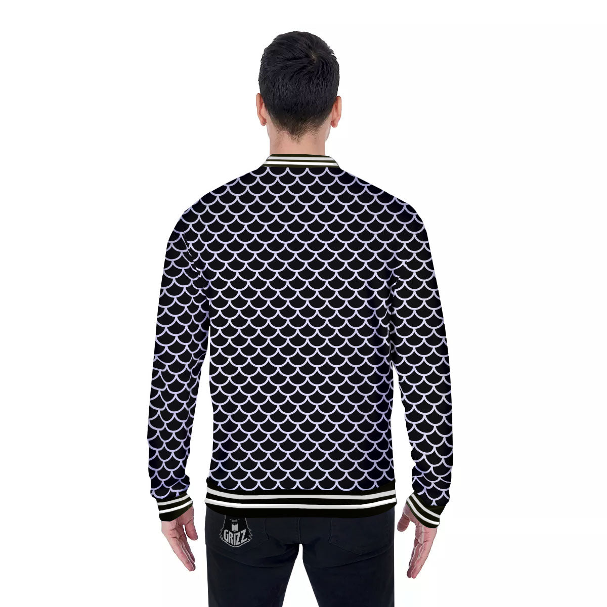 Scales Black Mermaid Print Pattern Baseball Jacket-grizzshop