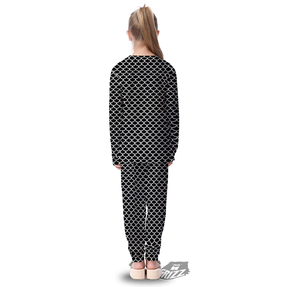 Scales Black Mermaid Print Pattern Kid's Pajamas-grizzshop