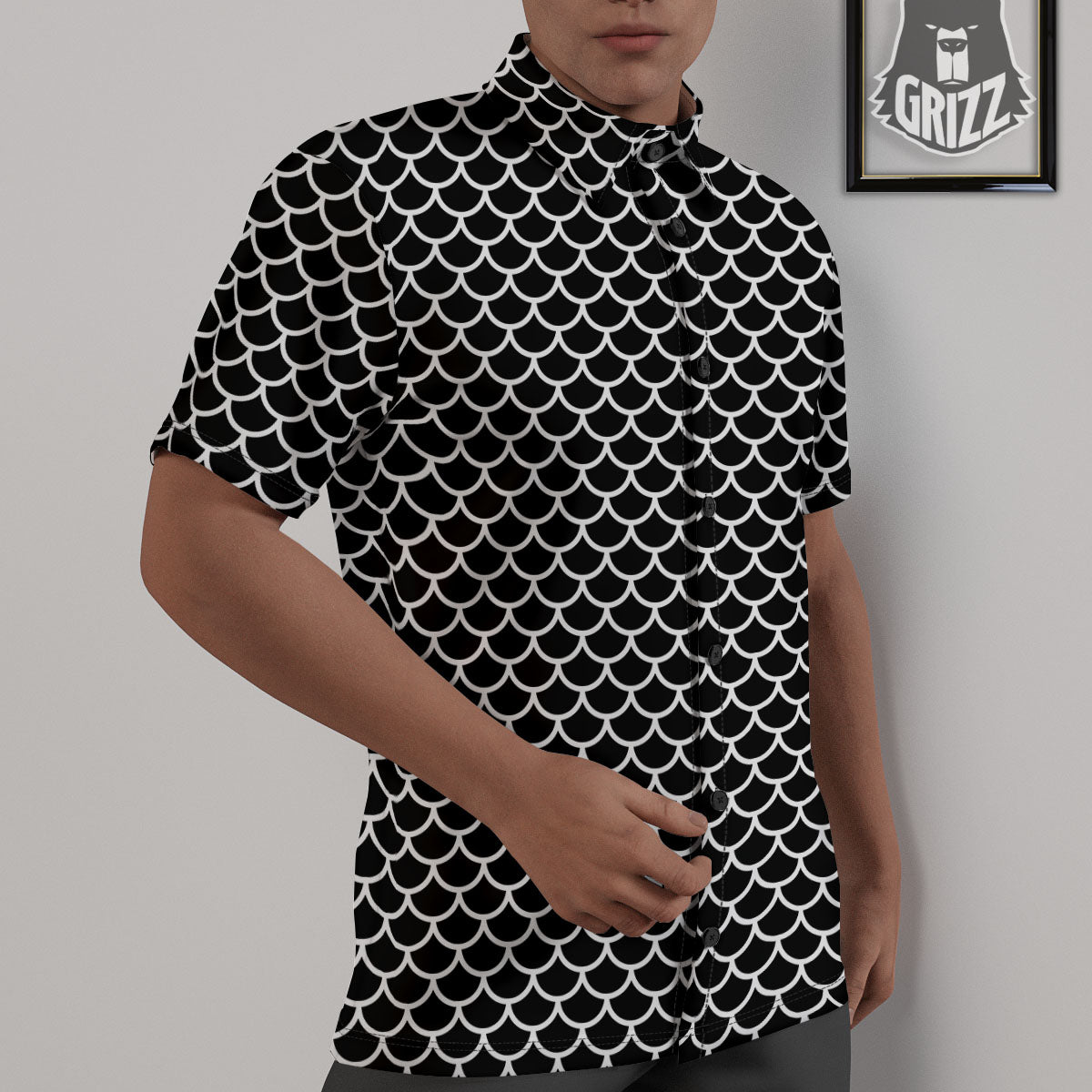 Scales Black Mermaid Print Pattern Untucked Shirts-grizzshop