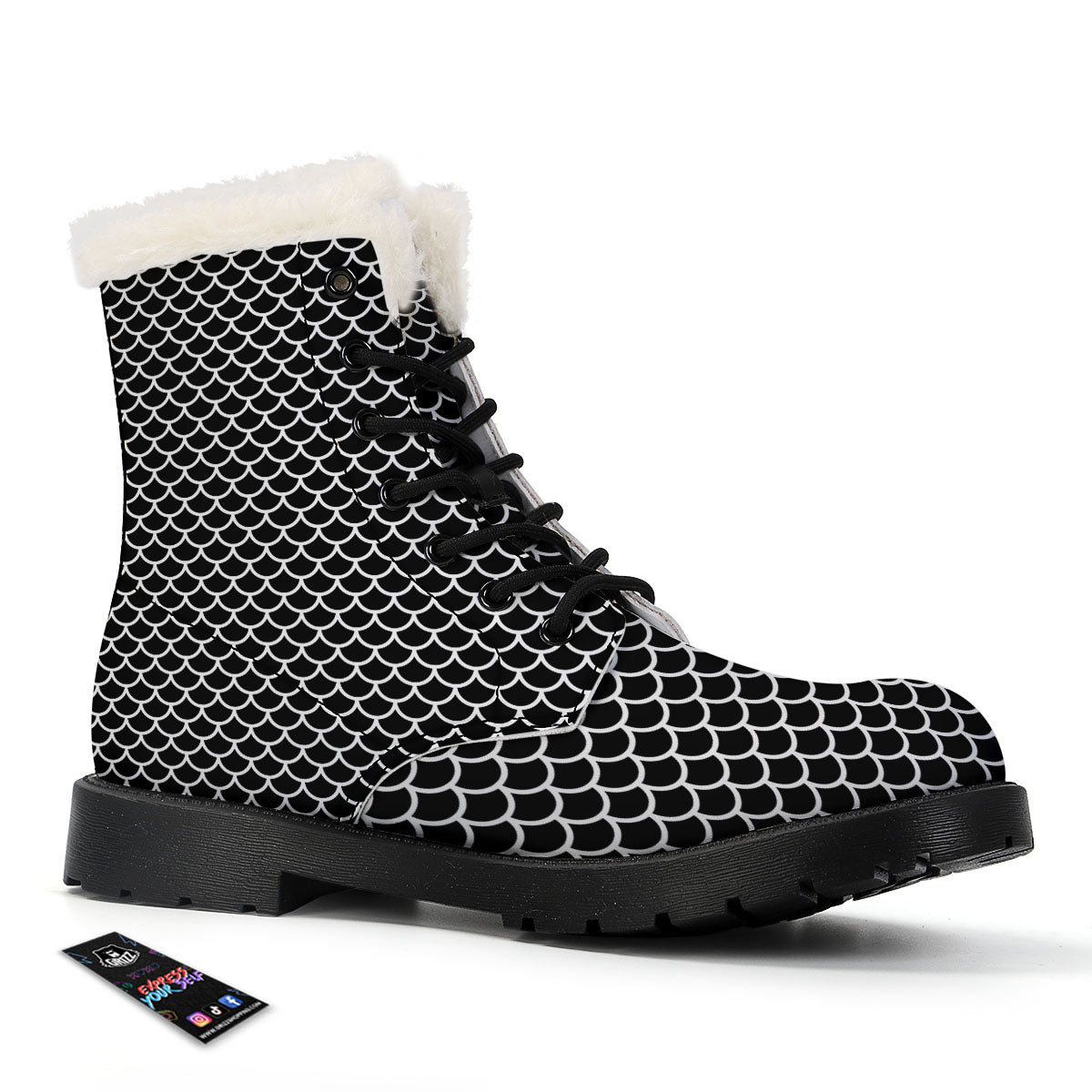 Scales Black Mermaid Print Pattern Winter Boots-grizzshop