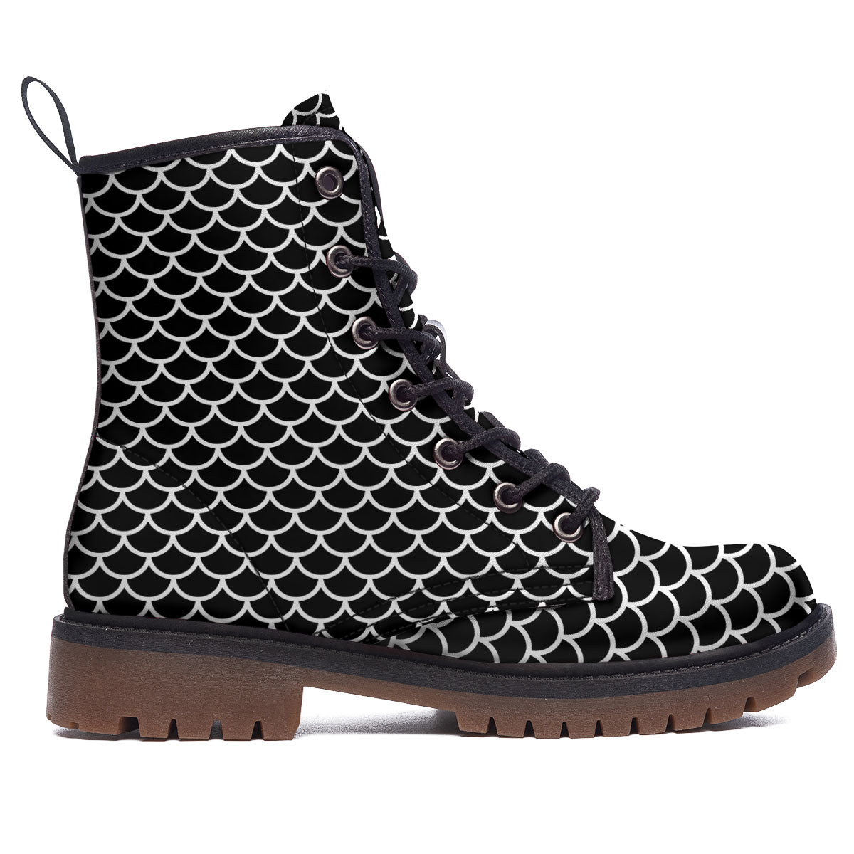 Scales Black Mermaid Print Pattern Work Boots-grizzshop
