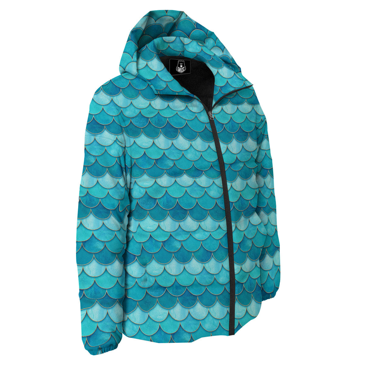 Scales Mermaid Blue Print Pattern Down Jacket-grizzshop