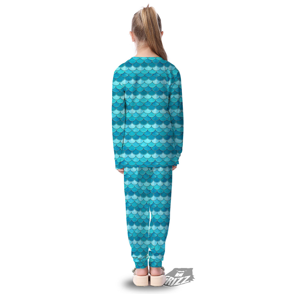 Scales Mermaid Blue Print Pattern Kid's Pajamas-grizzshop