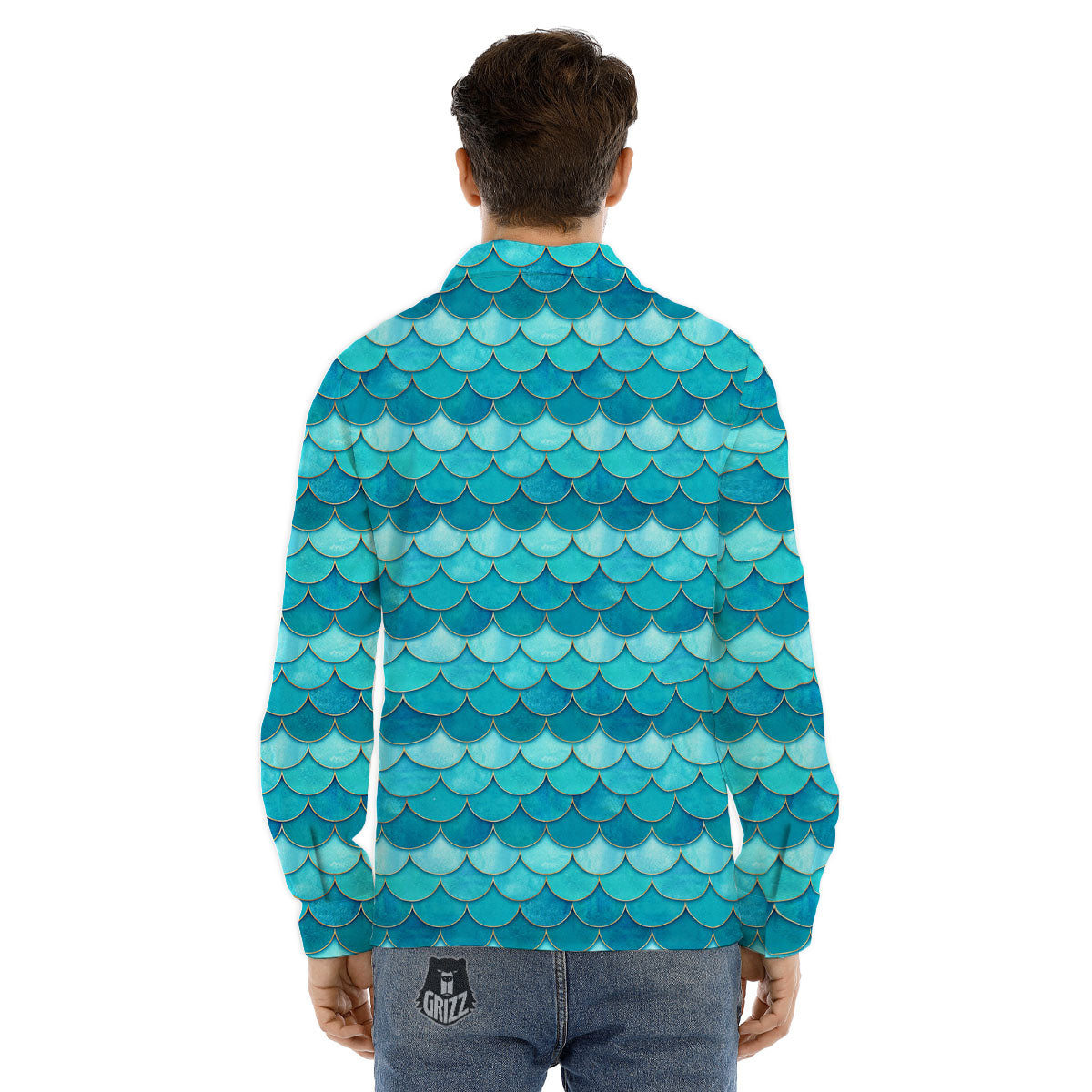 Scales Mermaid Blue Print Pattern Men's Dress Shirts-grizzshop