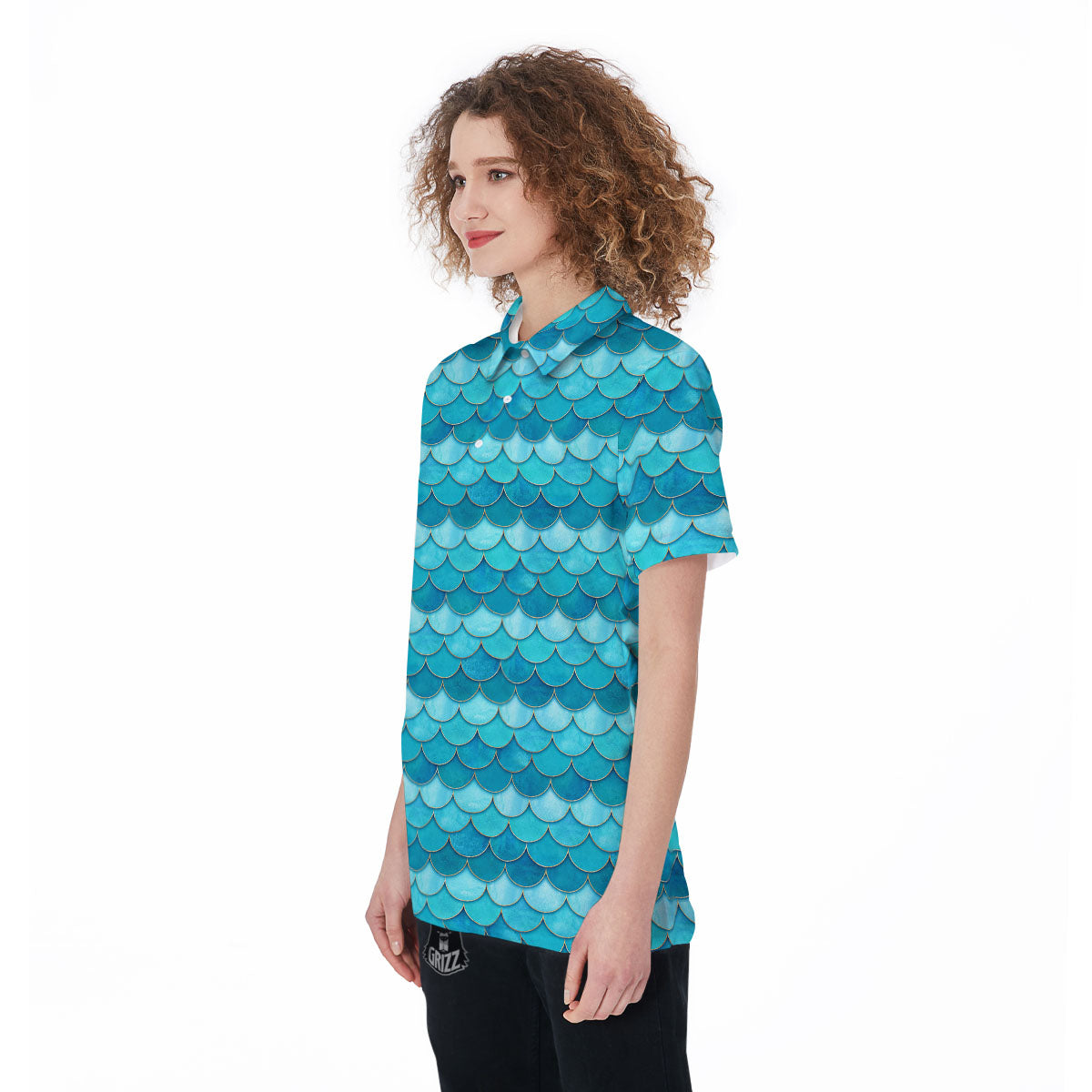 Scales Mermaid Blue Print Pattern Women's Golf Shirts-grizzshop