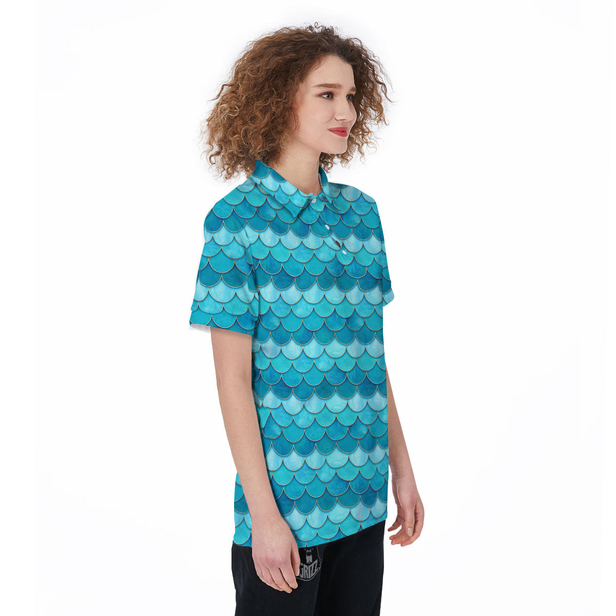 Scales Mermaid Blue Print Pattern Women's Golf Shirts-grizzshop