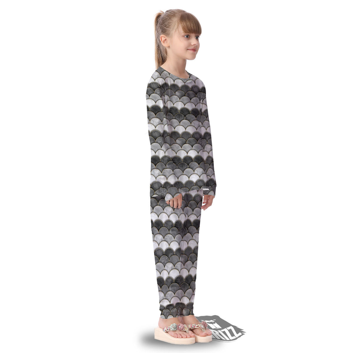 Scales Mermaid Print Pattern Kid's Pajamas-grizzshop