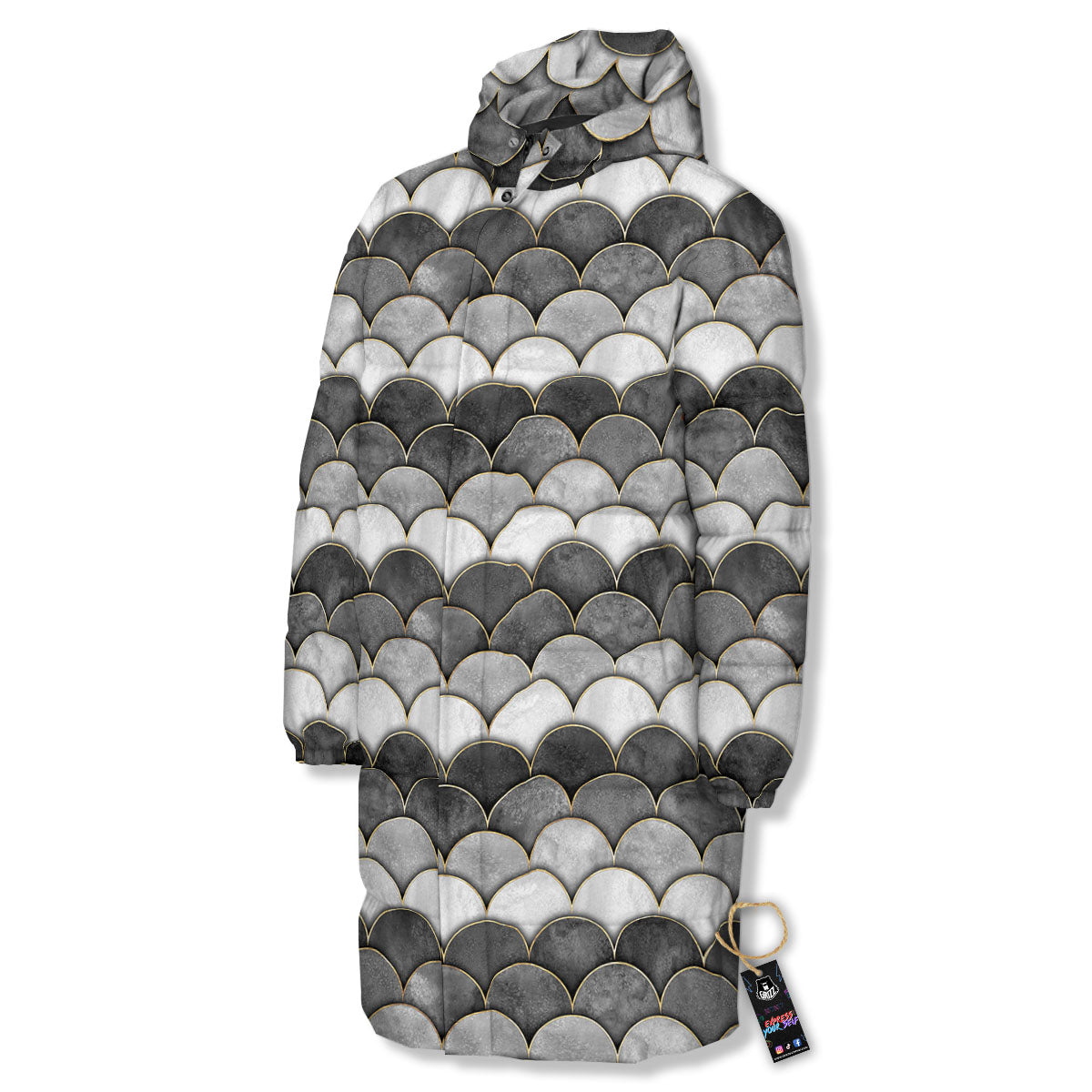 Scales Mermaid Print Pattern Long Down Jacket-grizzshop