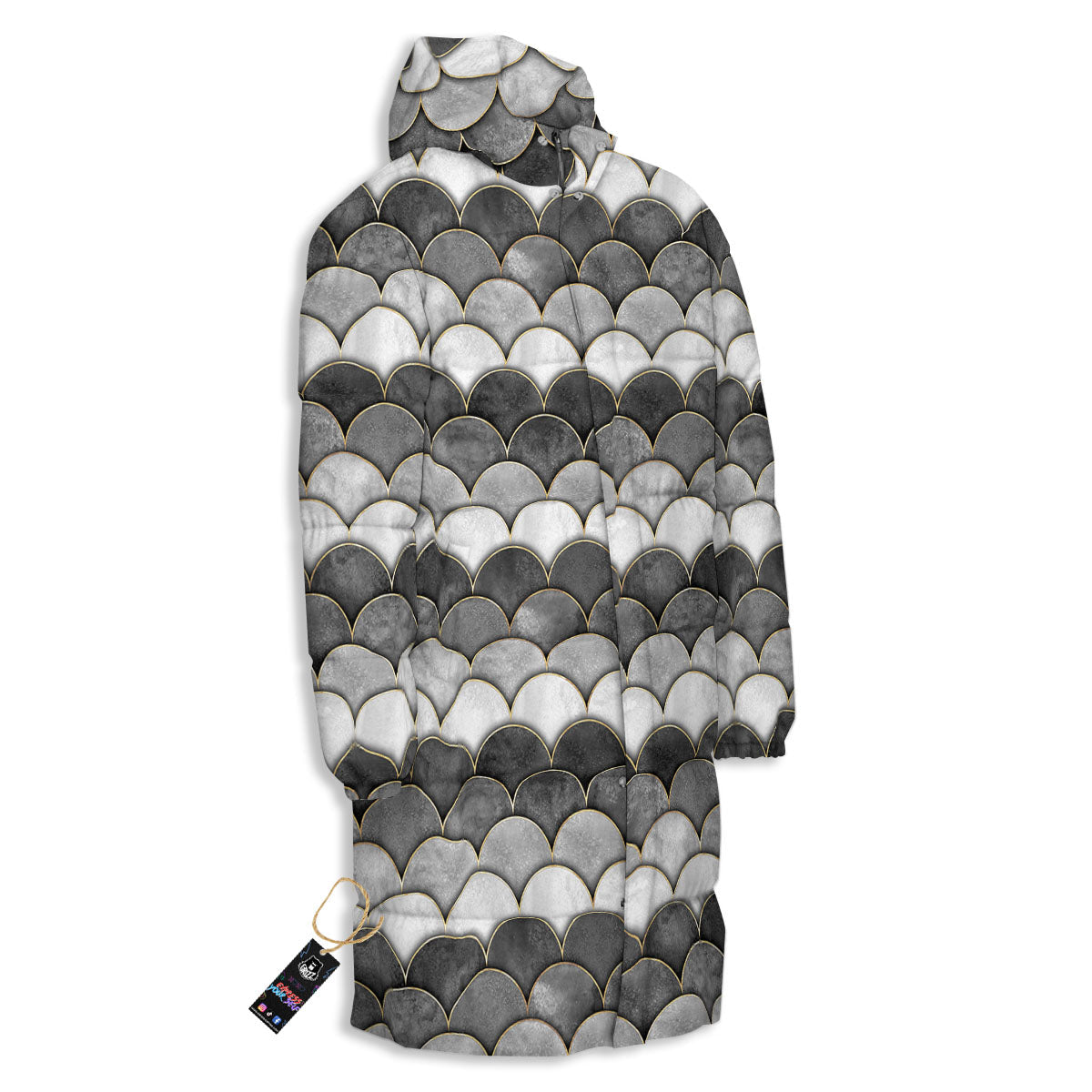 Scales Mermaid Print Pattern Long Down Jacket-grizzshop