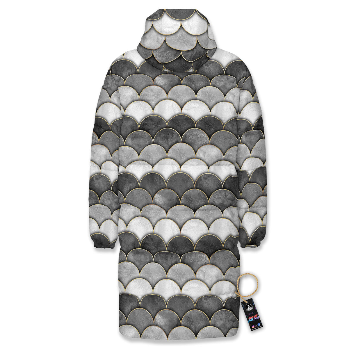 Scales Mermaid Print Pattern Long Down Jacket-grizzshop