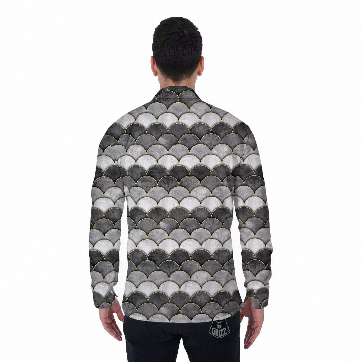 Scales Mermaid Print Pattern Men's Long Sleeve Shirts-grizzshop