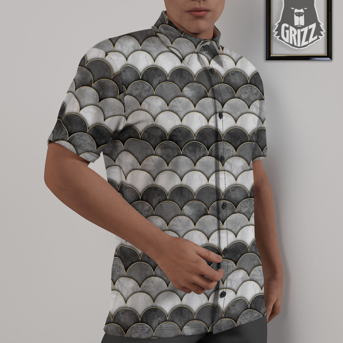 Scales Mermaid Print Pattern Untucked Shirts-grizzshop