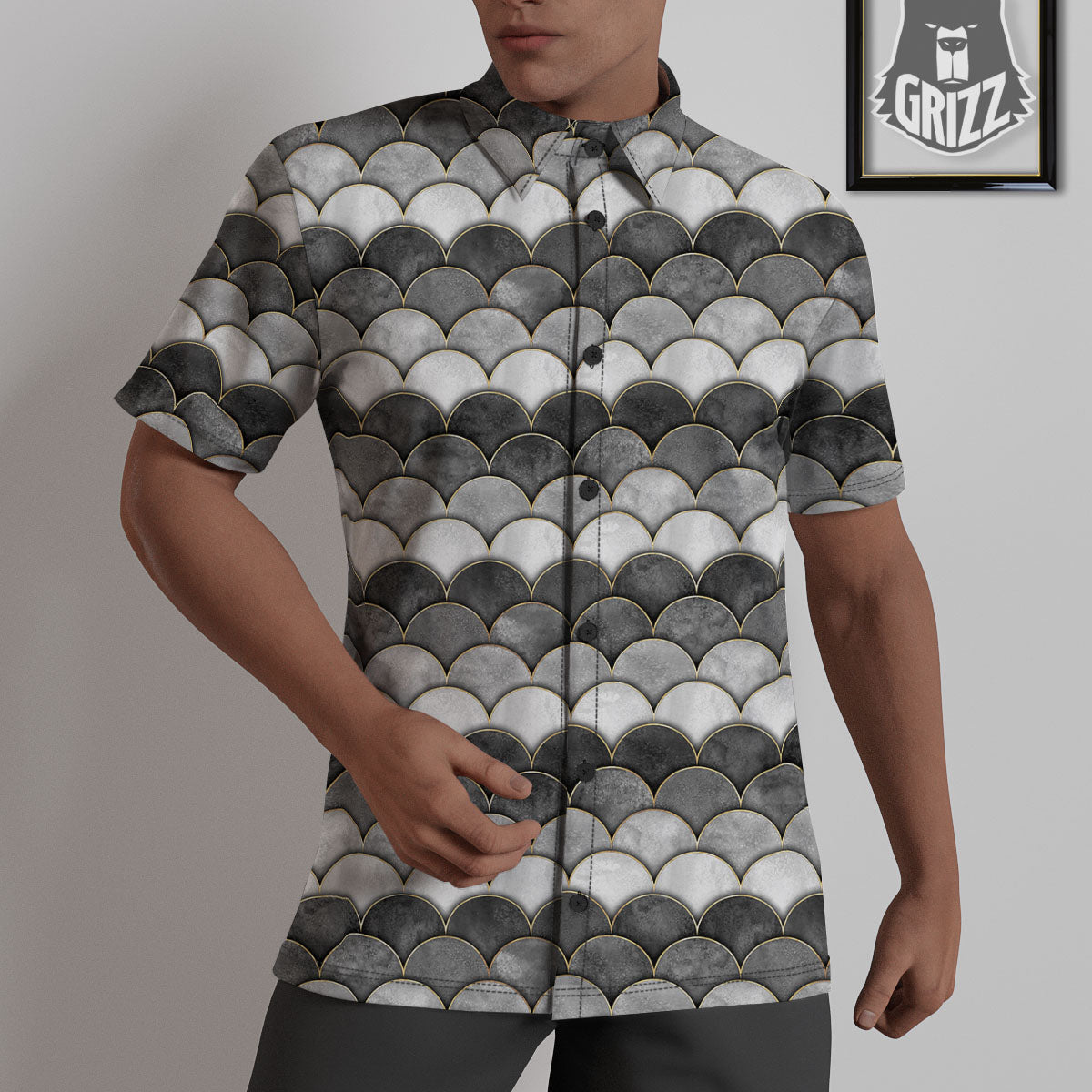 Scales Mermaid Print Pattern Untucked Shirts-grizzshop