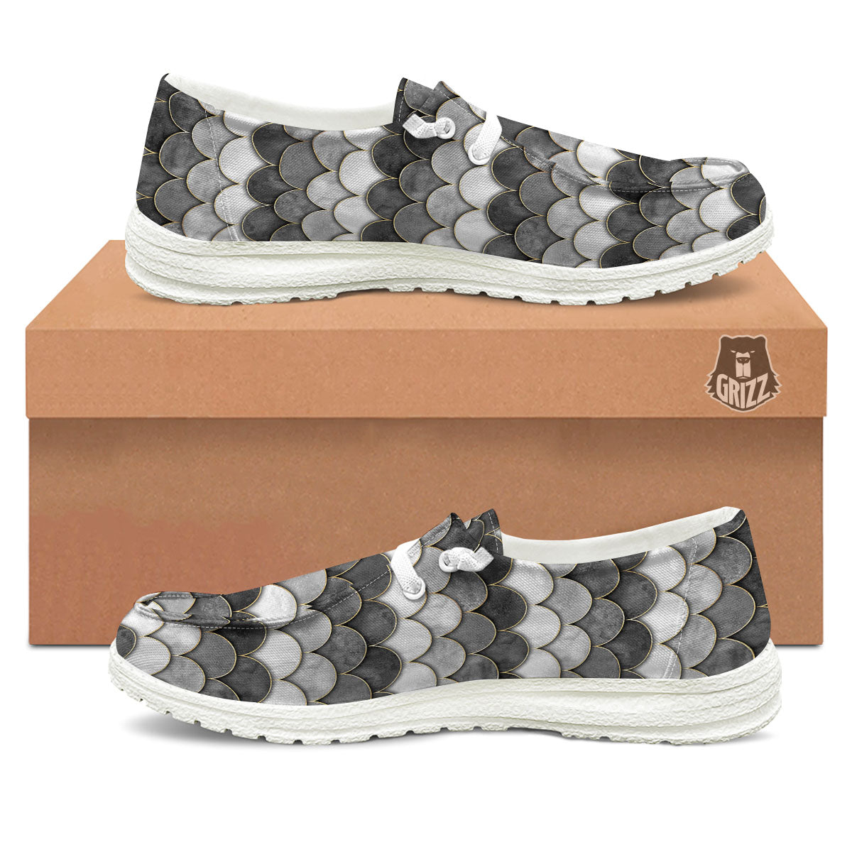 Scales Mermaid Print Pattern White Loafers-grizzshop