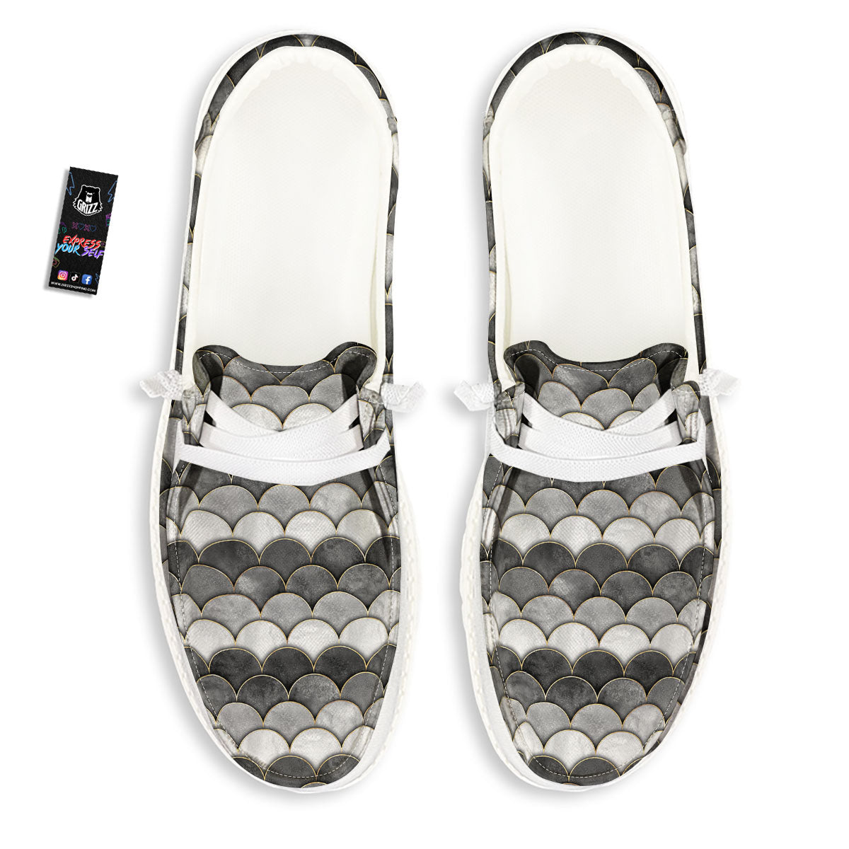 Scales Mermaid Print Pattern White Loafers-grizzshop