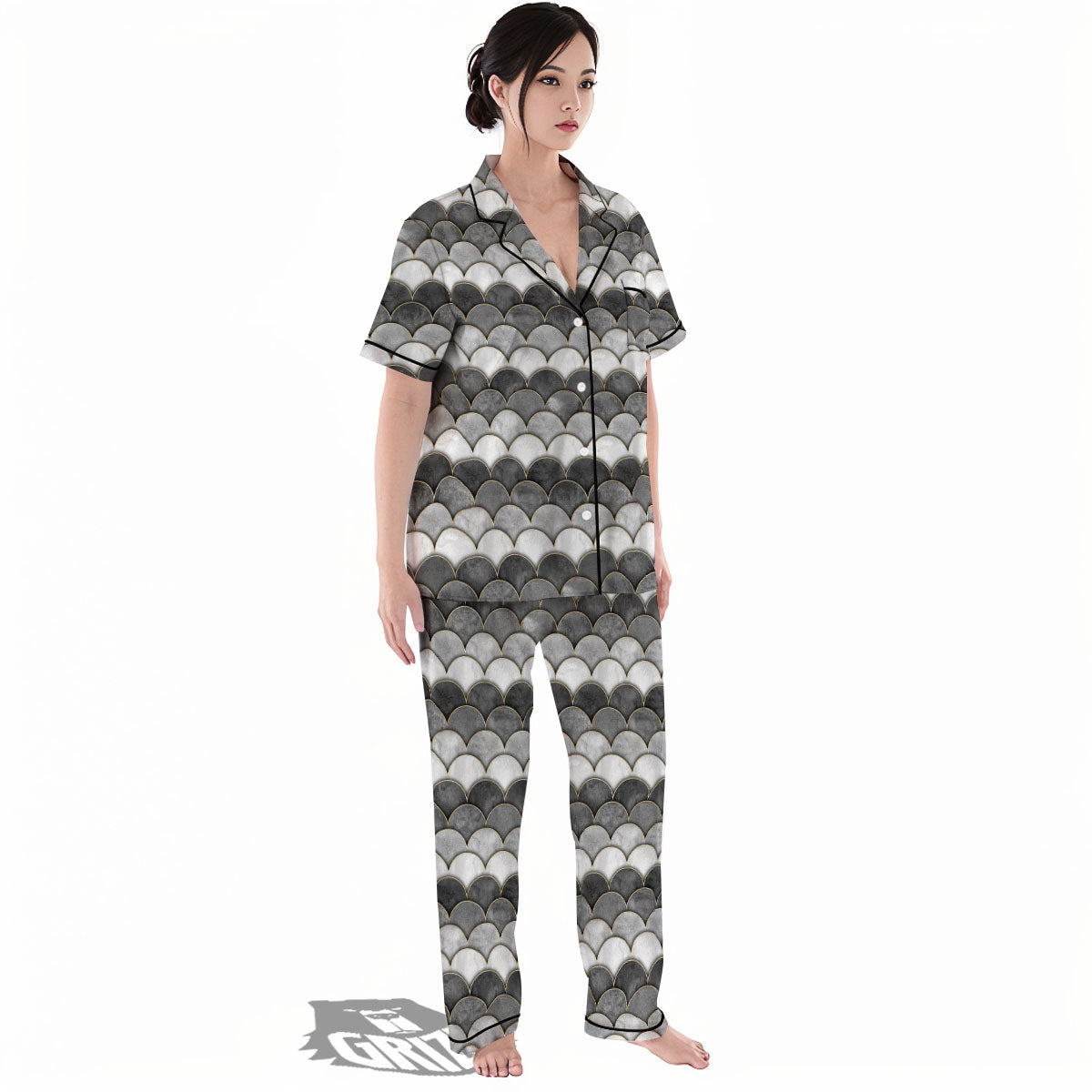 Scales Mermaid Print Pattern Women's Pajamas Set-grizzshop