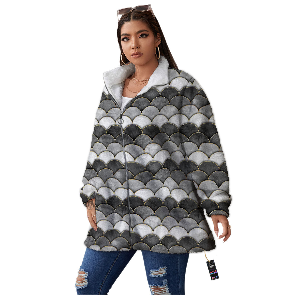 Scales Mermaid Print Pattern Women's Sherpa Jacket-grizzshop