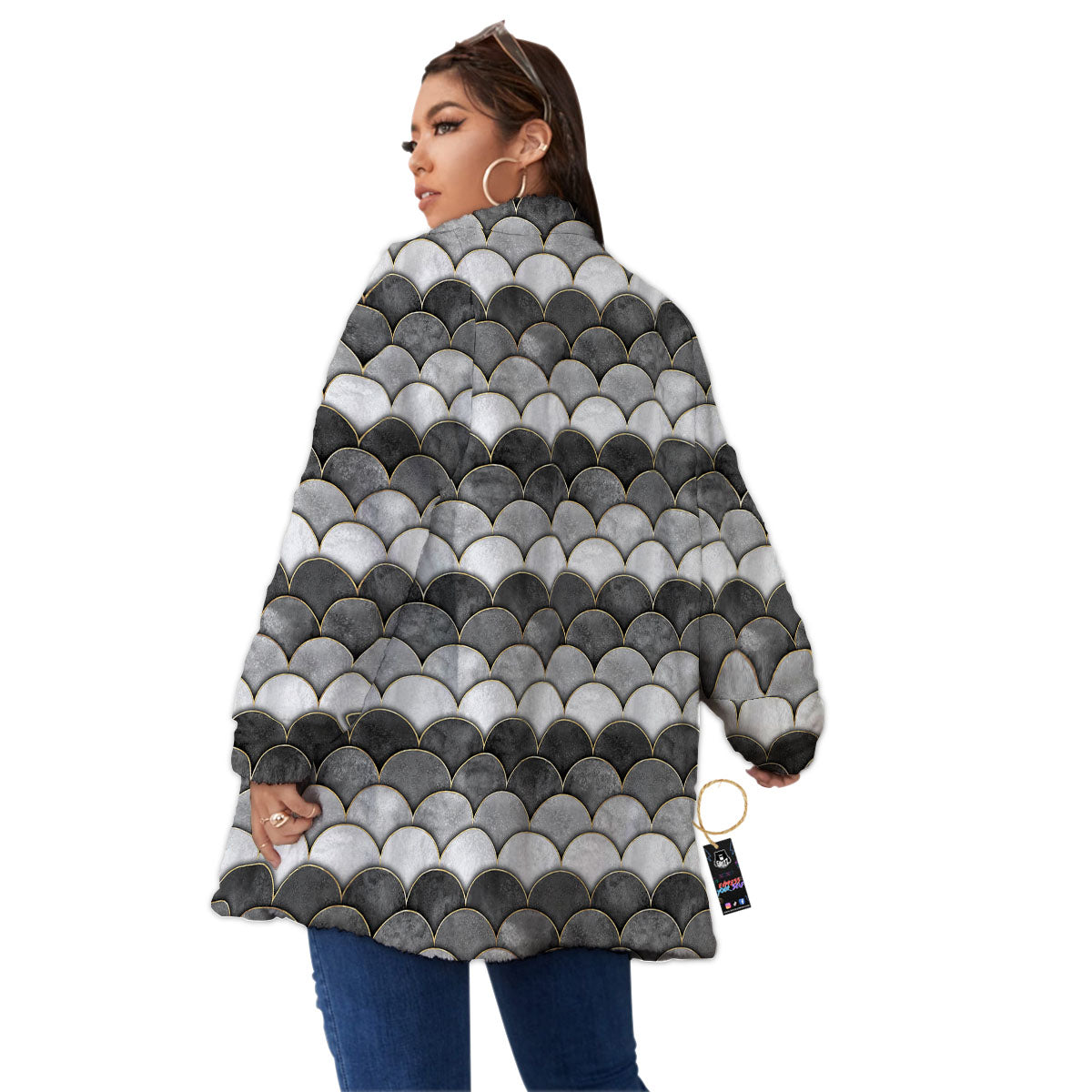 Scales Mermaid Print Pattern Women's Sherpa Jacket-grizzshop