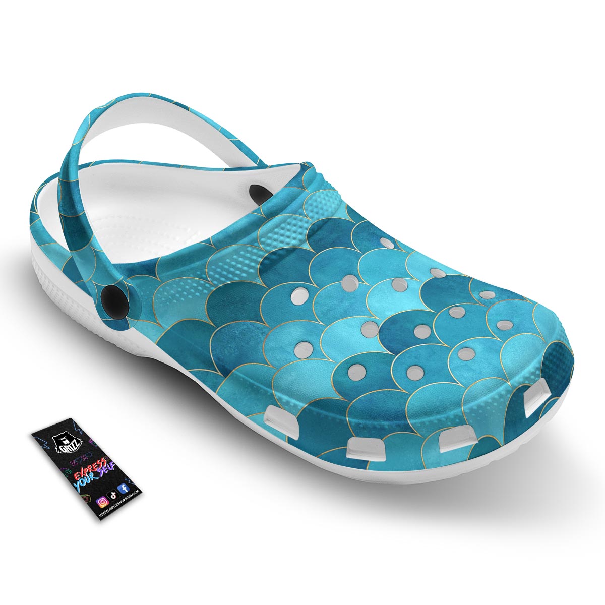 Scales Teal Mermaid Print Pattern Clog-grizzshop