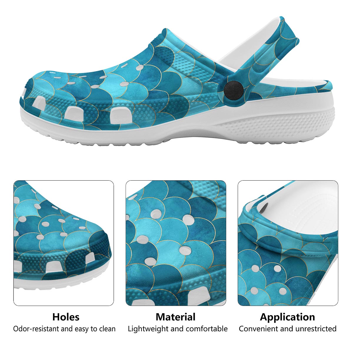 Scales Teal Mermaid Print Pattern Clog-grizzshop