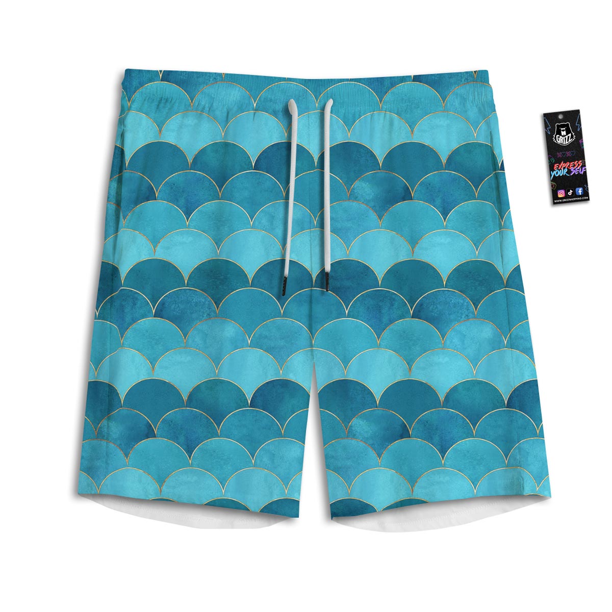 Scales Teal Mermaid Print Pattern Men's Athletic Shorts