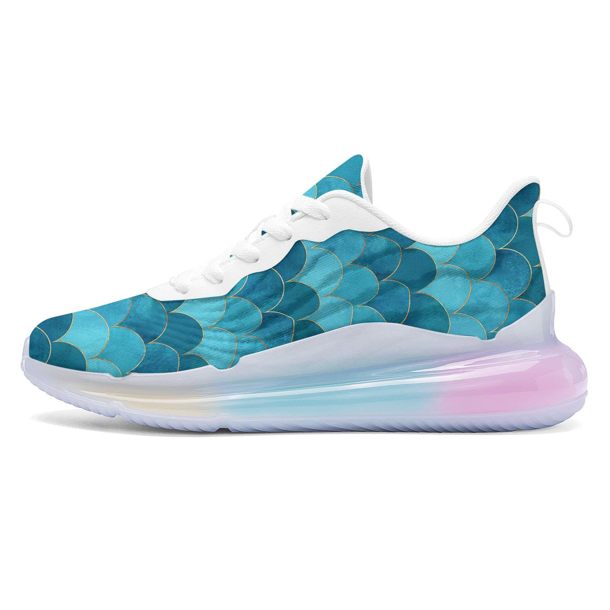 Scales Teal Mermaid Print Pattern Running Sneakers-grizzshop