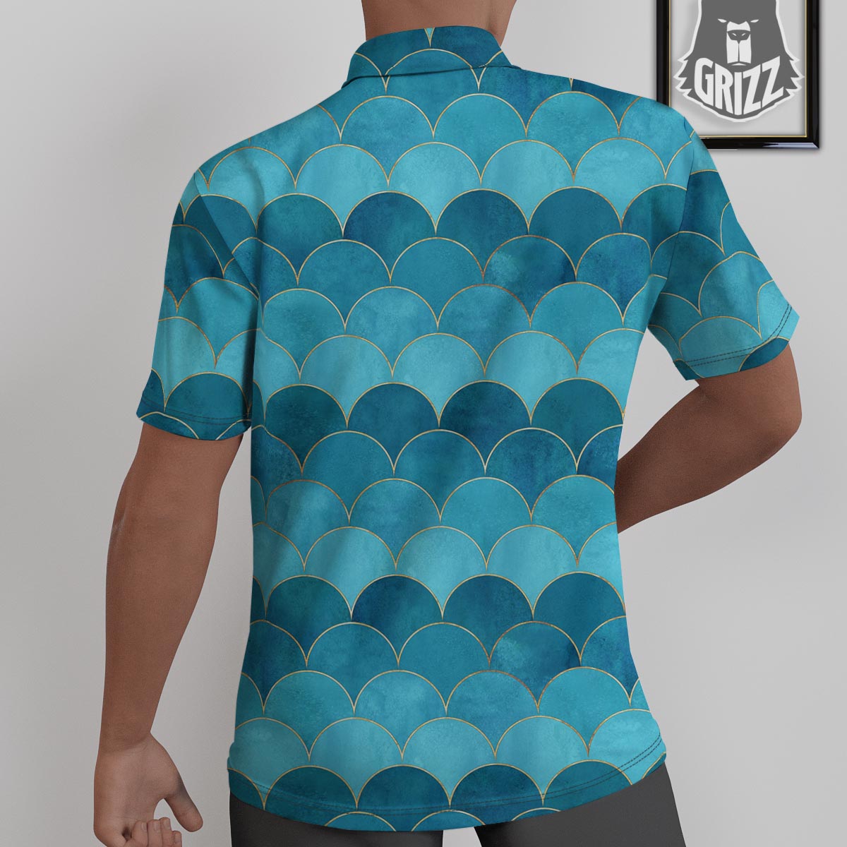 Scales Teal Mermaid Print Pattern Untucked Shirts-grizzshop
