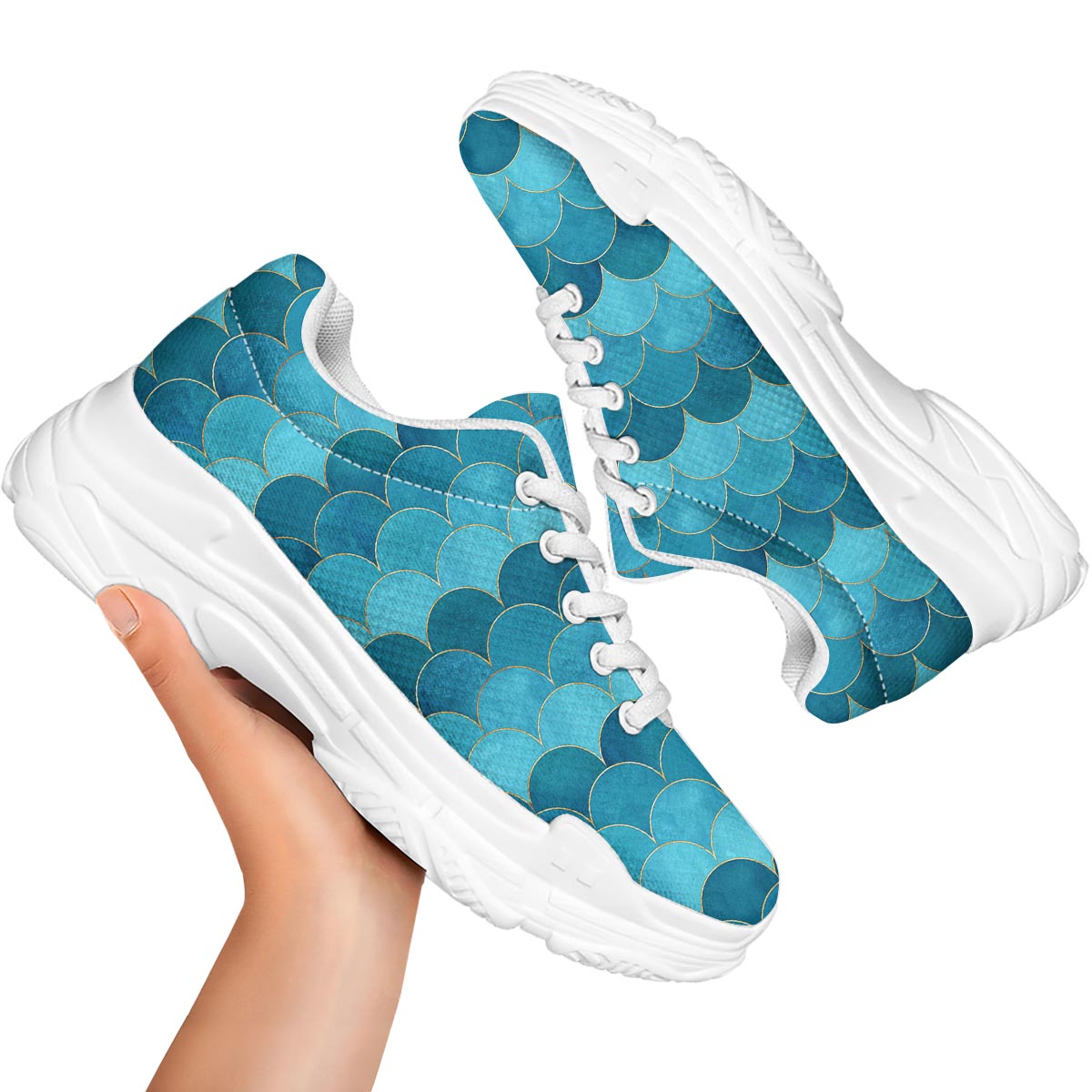 Scales Teal Mermaid Print Pattern White Chunky Shoes-grizzshop