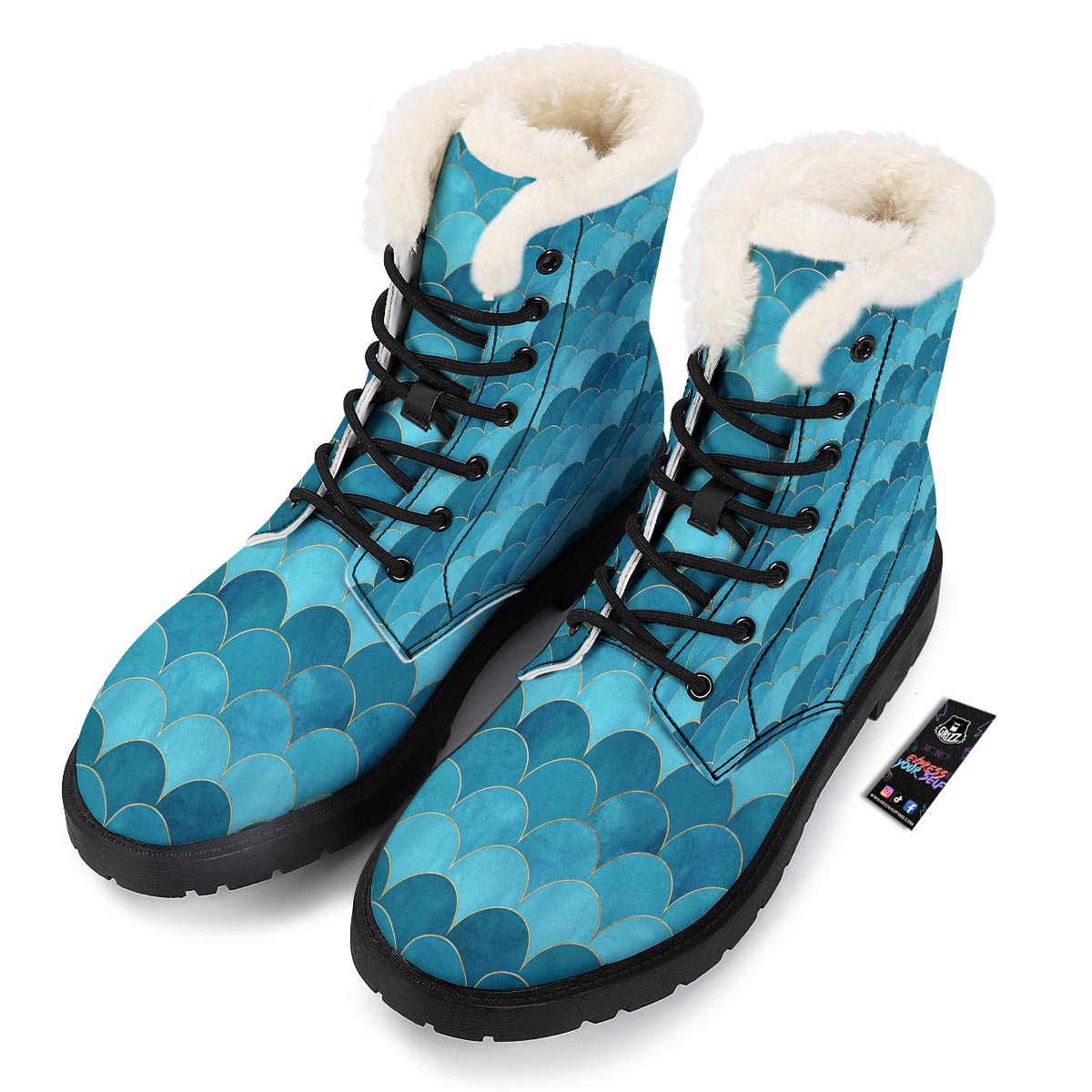 Scales Teal Mermaid Print Pattern Winter Boots-grizzshop