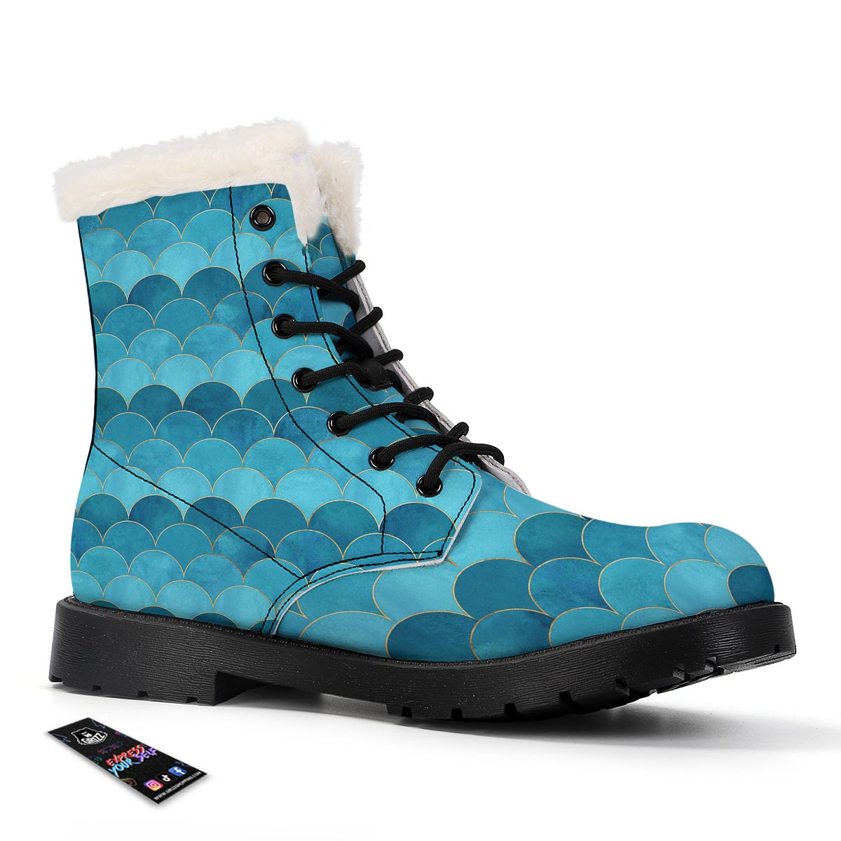 Scales Teal Mermaid Print Pattern Winter Boots-grizzshop