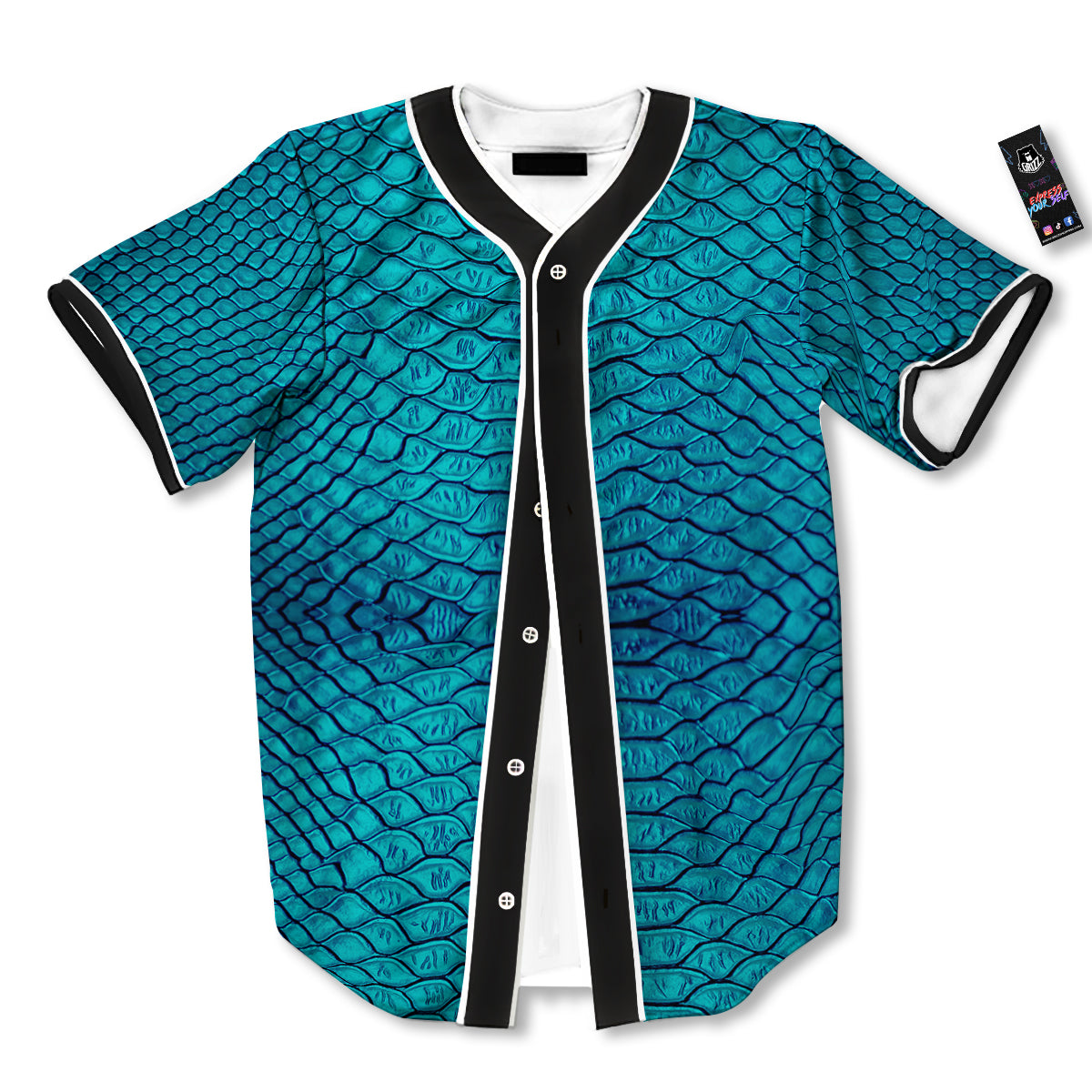 Scales Turquoise Snake Print Pattern Baseball Jersey-grizzshop