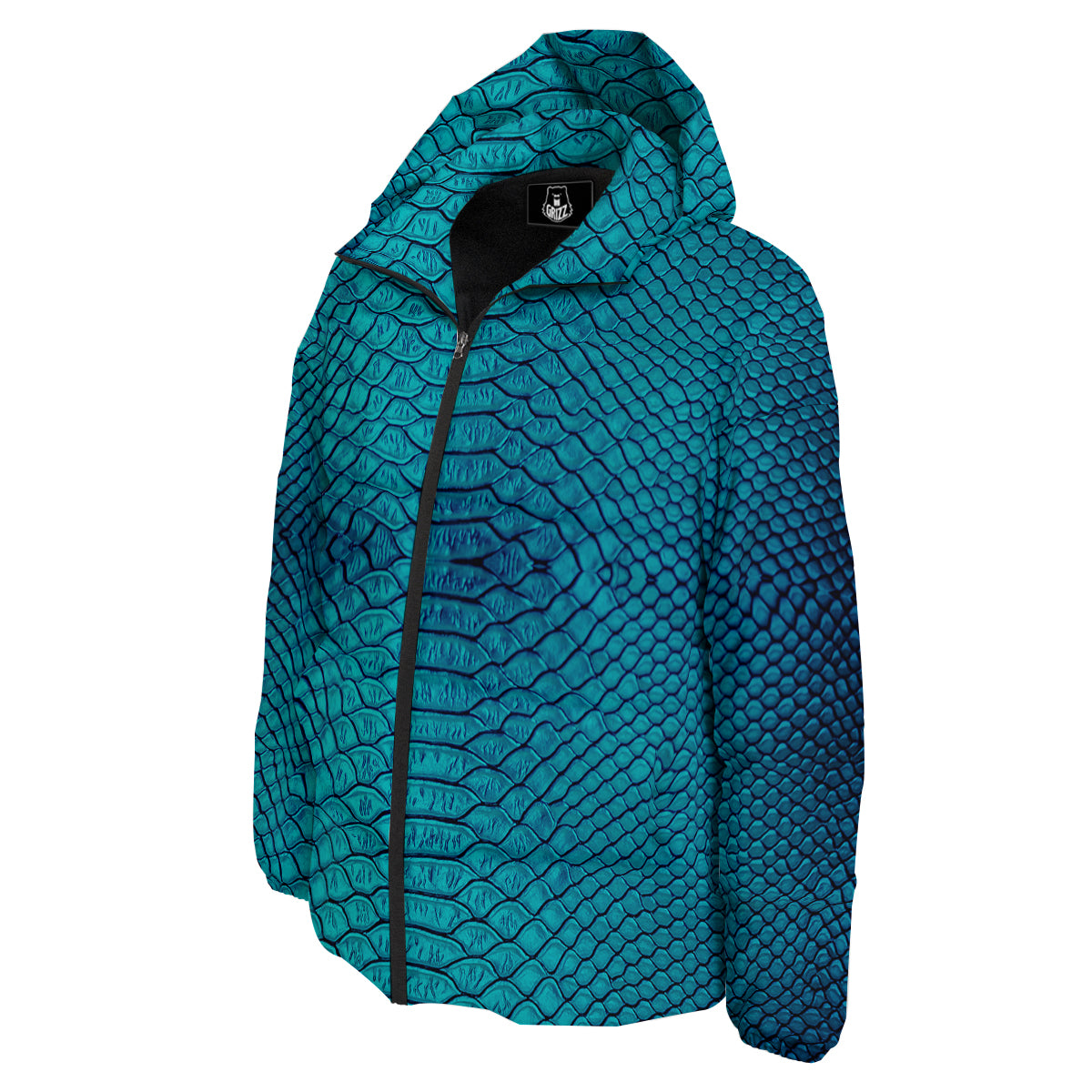 Scales Turquoise Snake Print Pattern Down Jacket-grizzshop