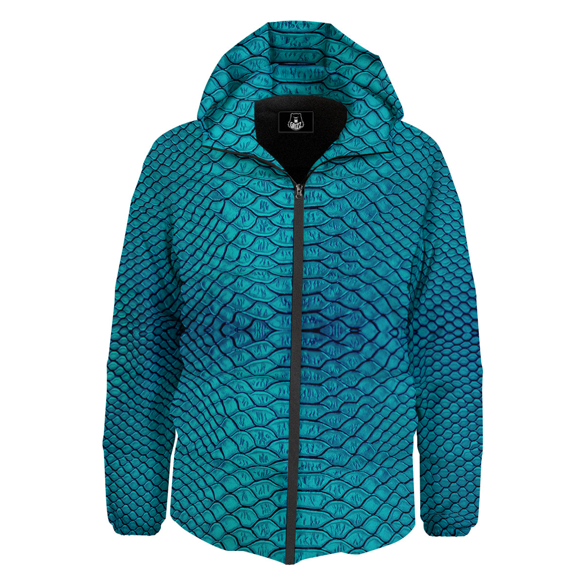 Scales Turquoise Snake Print Pattern Down Jacket-grizzshop