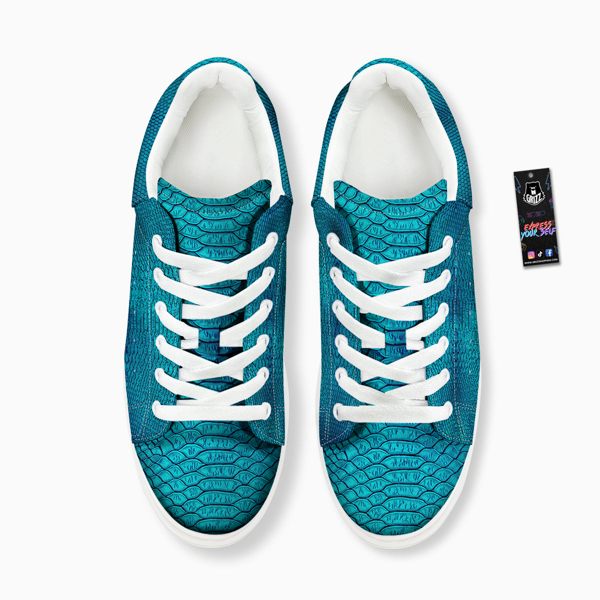 Scales Turquoise Snake Print Pattern Platform Shoes-grizzshop