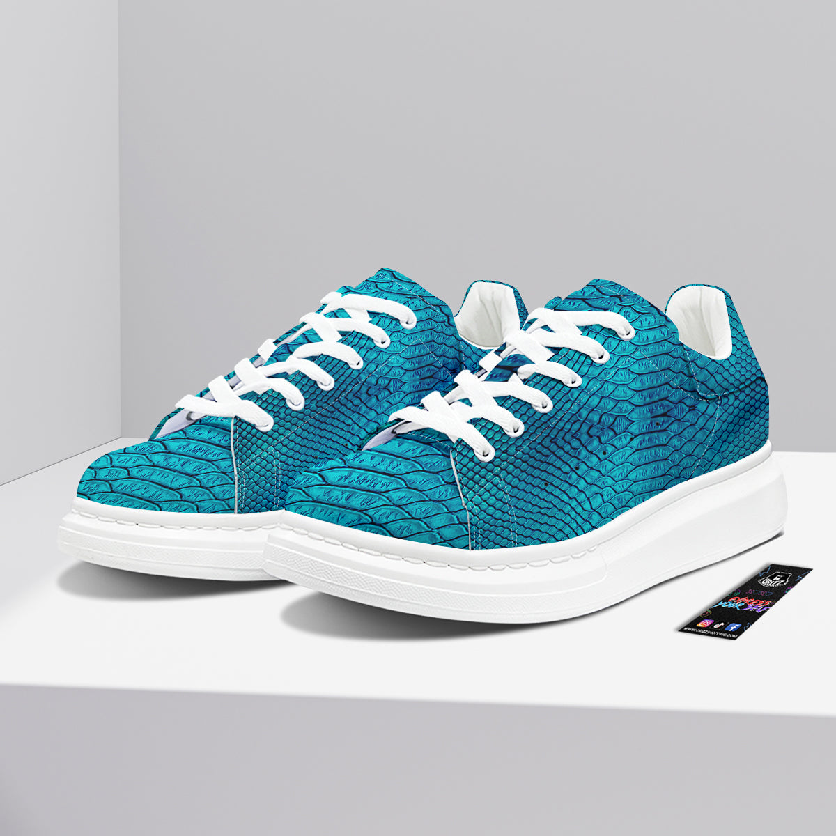 Scales Turquoise Snake Print Pattern Platform Shoes-grizzshop