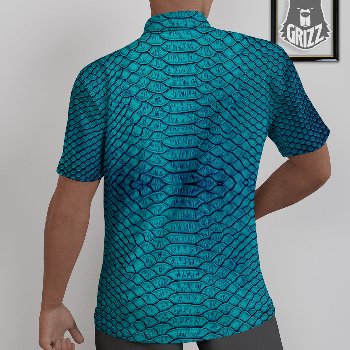 Scales Turquoise Snake Print Pattern Untucked Shirts-grizzshop