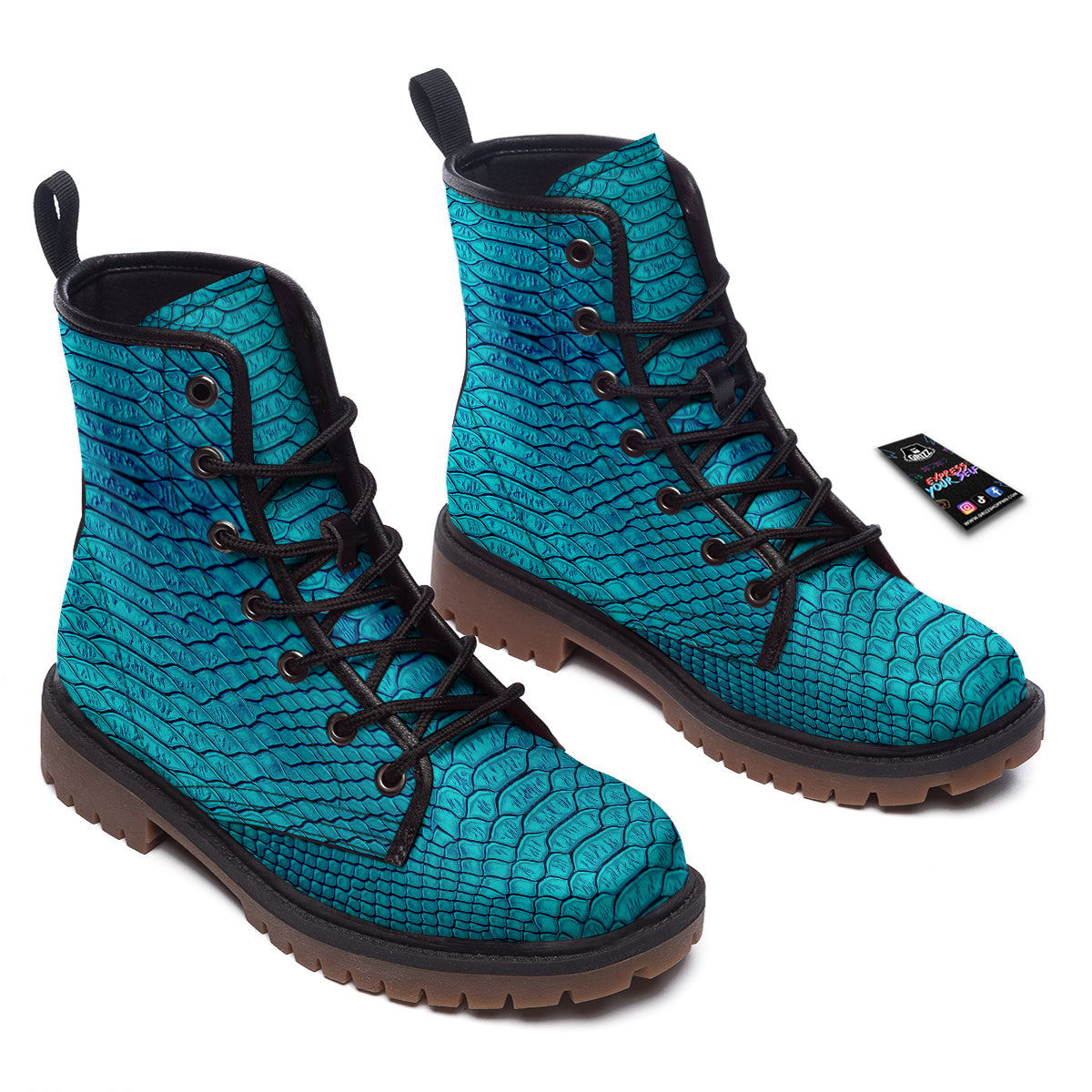 Scales Turquoise Snake Print Pattern Work Boots-grizzshop