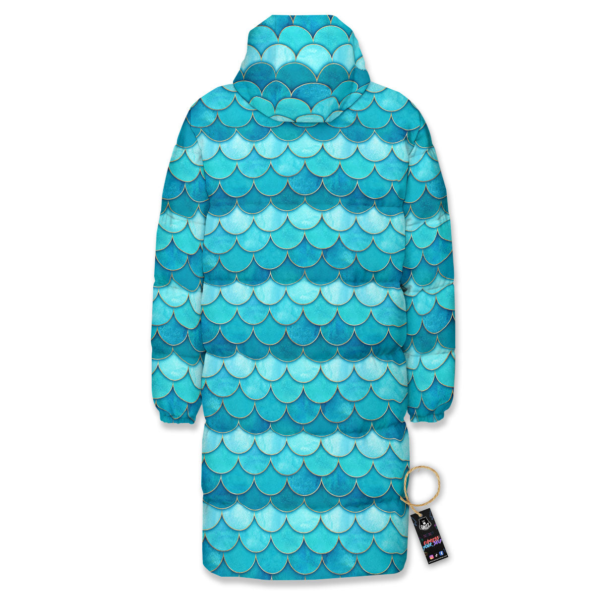 Scales Mermaid Blue Print Pattern Long Down Jacket