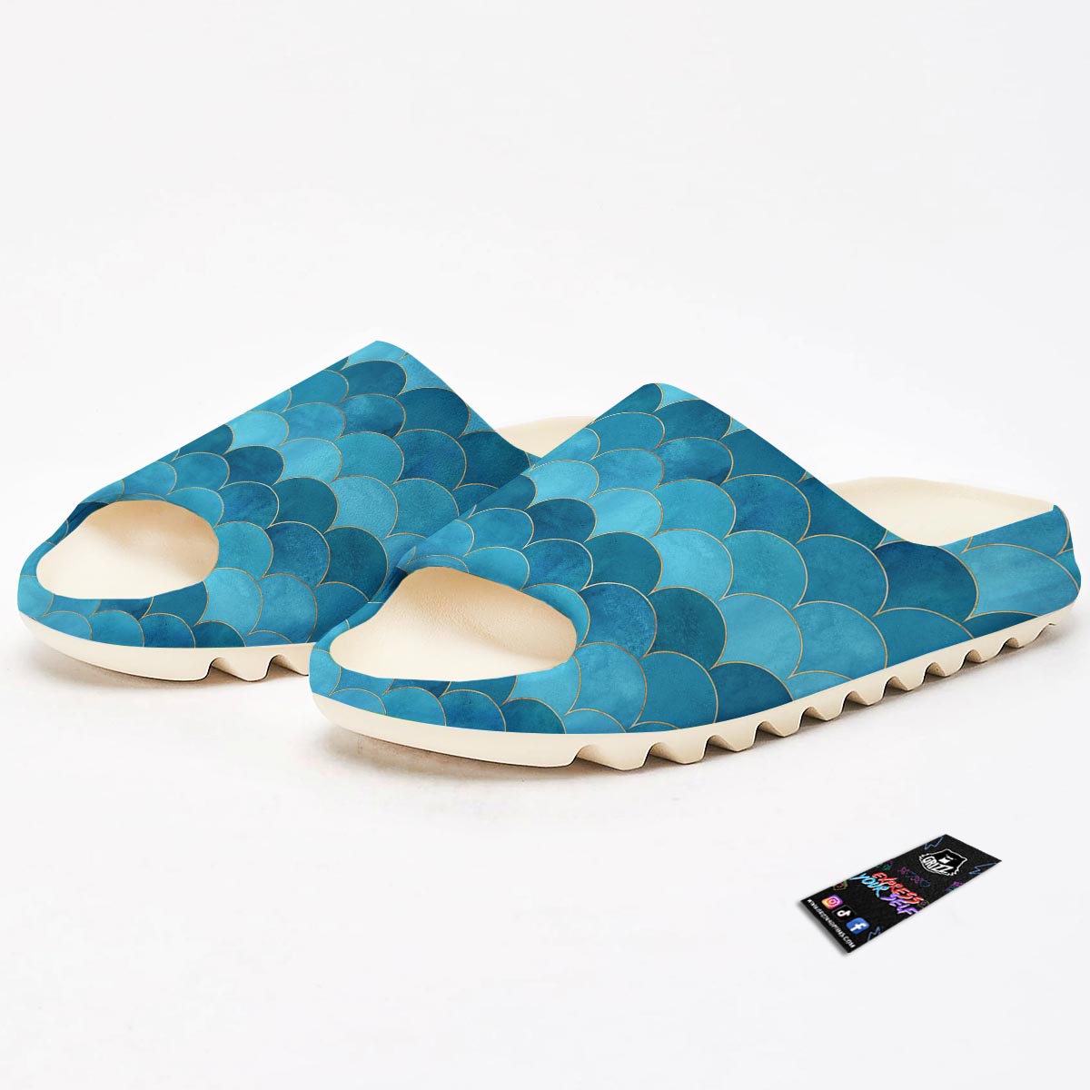 Scales Teal Mermaid Print Pattern Sandals-grizzshop
