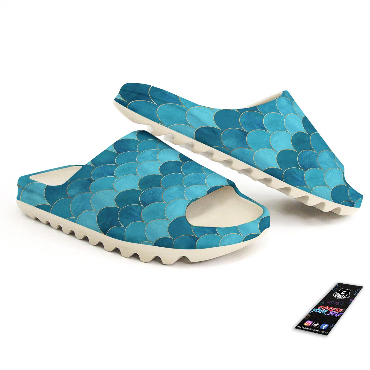 Scales Teal Mermaid Print Pattern Sandals-grizzshop