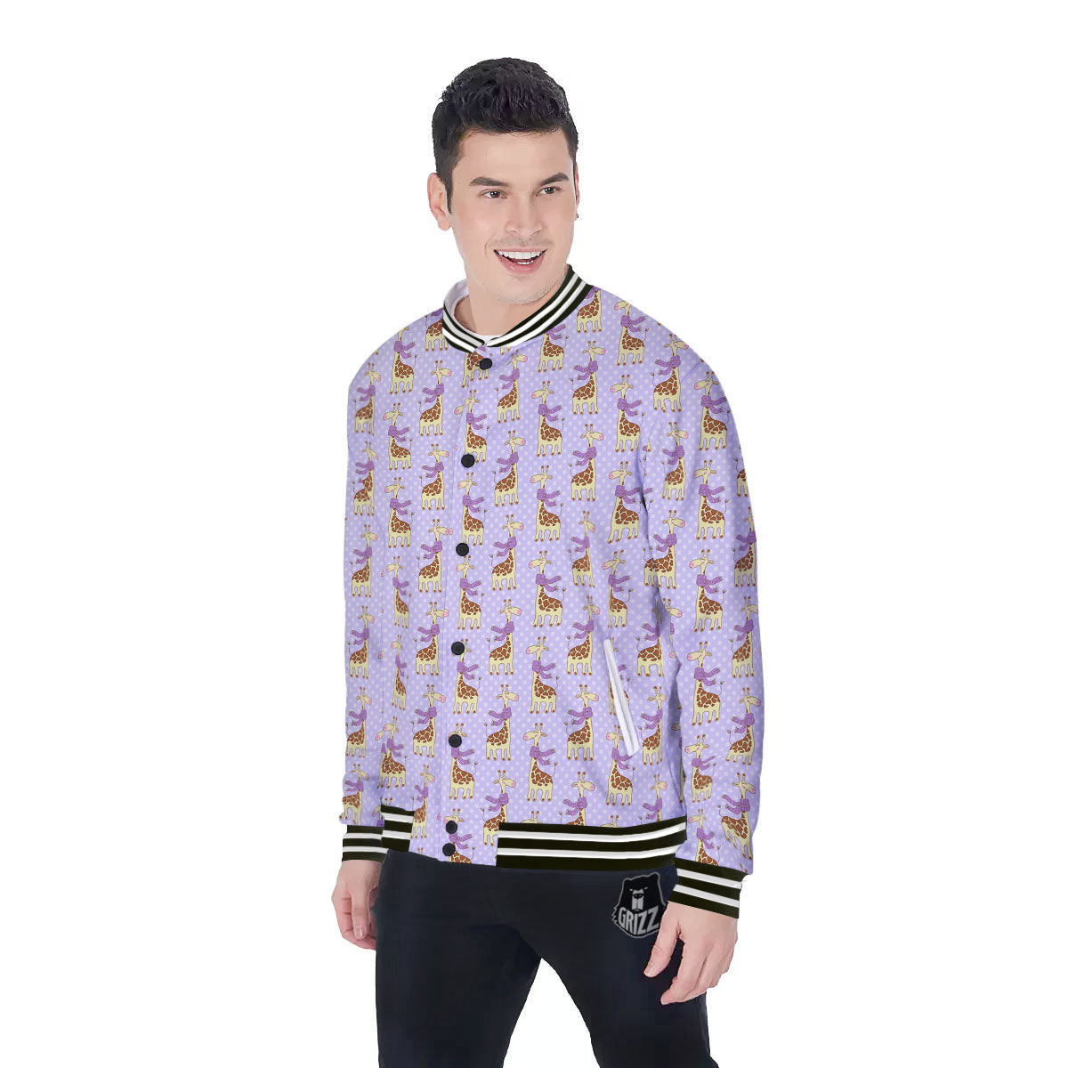 Scarf With Giraffe Print Pattern Baseball Jacket-grizzshop