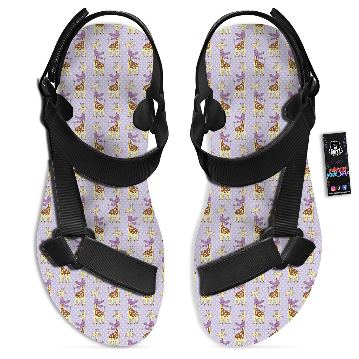 Scarf With Giraffe Print Pattern Black Open Toe Sandals-grizzshop