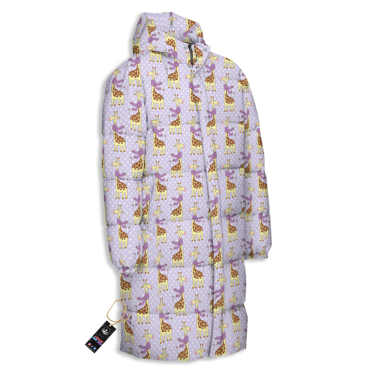 Scarf With Giraffe Print Pattern Long Down Jacket-grizzshop